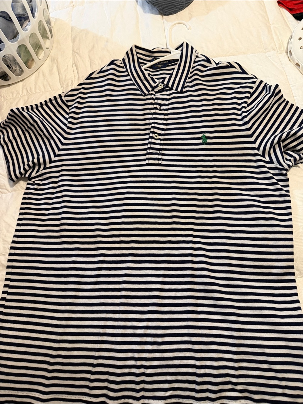 Ralph Lauren Men’s Navy & White Striped Polo with Green Pony